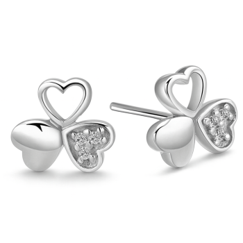 Gümüş Kaplama 3 Taşlı 3 Kalpli Küpe