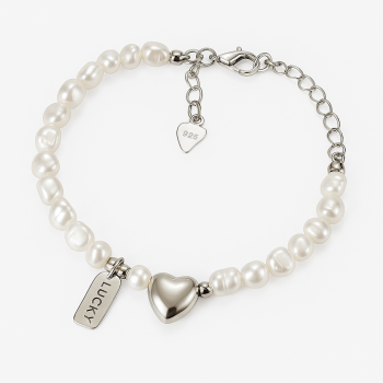 925 Ayar Gümüş Kalp Charmlı Doğal İnci Bileklik Kadın Takı Sevgiliye Hediyelik