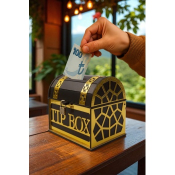 Kişiye Özel Gold Pleksi Tip Box Bahşiş Kumbarası – Dekoratif Ahşap Kumbara