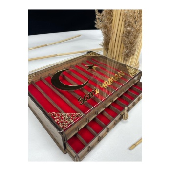 Kişiye Özel Şeffaf Kapaklı Ahşap Tesbih Koleksiyon Kutusu Tespih Kutusu (20 TESBİHLİK)