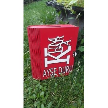 Kitap Görünümlü Ahşap Kumbara Kırmızı