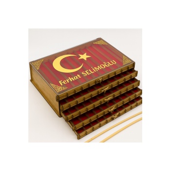 Kişiye Özel Ahşap Tespih Kutusu – Cam Kapaklı 5 Katlı 50li Tesbih Koleksiyon Kutusu