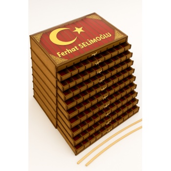 Kişiye Özel Ahşap Tespih Kutusu – Cam Kapaklı 10 Katlı 100lü Tesbih Koleksiyon Kutusu