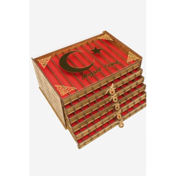 Kişiye Özel Ahşap Tespih Kutusu – Cam Kapaklı 6 Katlı 60lı Tesbih Koleksiyon Kutusu