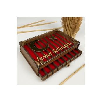 Kişiye Özel Ahşap Tespih Kutusu – Cam Kapaklı 2 Katlı 20li Tesbih Koleksiyon Kutusu