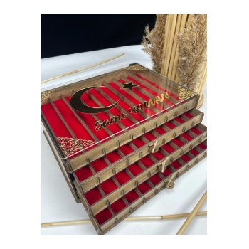 Kişiye Özel Cam Kapaklı Ahşap Tesbih Koleksiyon Kutusu Tespih Kutusu (40 TESBİHLİK)