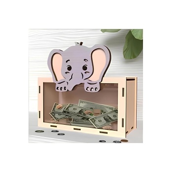 Hayvan Figürlü Önü Şeffaf Pleksili Ahşap Kumbara Tipbox