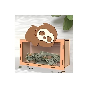 Hayvan Figürlü Önü Şeffaf Pleksili Ahşap Kumbara Tipbox