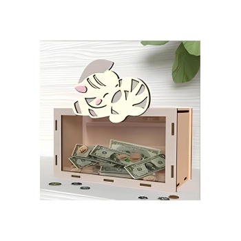 Hayvan Figürlü Önü Şeffaf Pleksili Ahşap Kumbara Tipbox