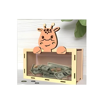 Hayvan Figürlü Önü Şeffaf Pleksili Ahşap Kumbara Tipbox