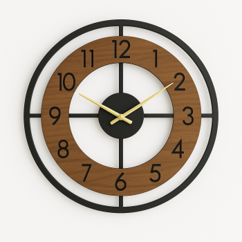 Ahşap Siyah Ceviz Desenli Sessiz Duvar Saati 40 cm Dekoratif Hediyelik