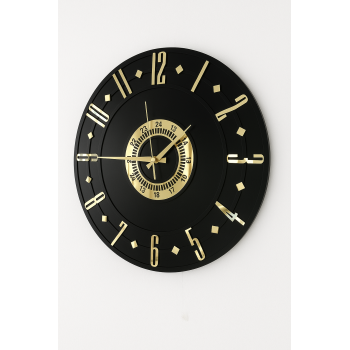 Dekoratif Ahşap Siyah Gold Duvar Saati 40 cm – Modern Ev Hediyelik Saat