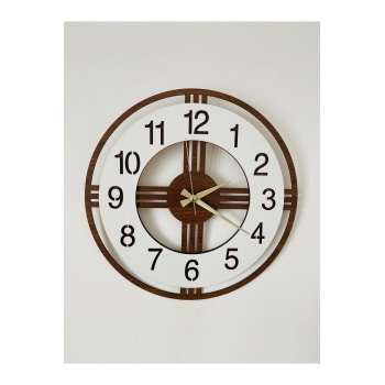 Beyaz Dekoratif Ahşap Hediyelik Sade ve Modern Duvar Saati Pilli Yuvarlak Modern TR Ahşap 40 x 40
