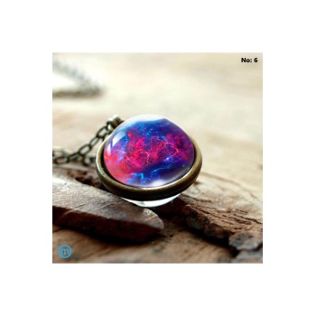 Çift Taraflı Unisex Bay Galaksi Cam Küre Kolye-No 6