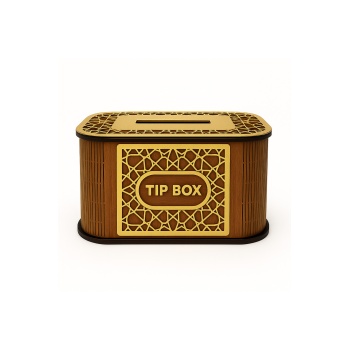 Kilitli Ahşap Bahşiş Kutusu Tip Box Aynalı Gold Pleksi Kaplamalı Dekoratif Kumbara
