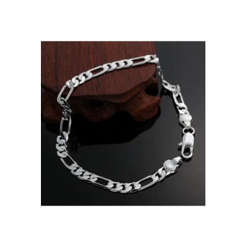 Erkek Kadın Unisex Figaro 6mm Gümüş Kaplama Zincir Bileklik Künye Hediyelik