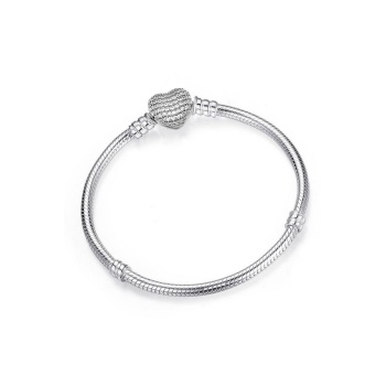 Charm Uyumlu Pave Taşlı Kalp Gümüş Kaplama Bileklik