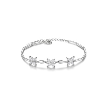 925 Ayar Ayarlanabilir Çiçek Motifli Kadın Gümüş Bileklik – Işıltılı Şık Hediyelik