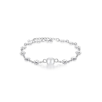 925 Ayar Ayarlanabilir Çiçek Tek İnci Tasarım Kadın Gümüş Bileklik