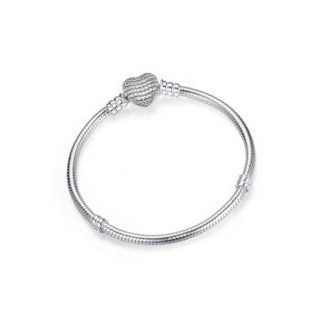 925 Ayar Charm Uyumlu Pave Taşlı Kalp Gümüş Bileklik Sevgililer Günü Hediyelik