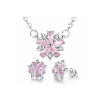 925 Ayar Gümüş Avusturya Kristali Taşlı Kiraz Model Kolye Ve Küpe Seti Takım Sevgililer Günü Hediye