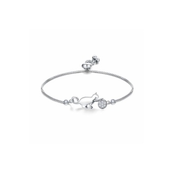 925 Ayar Asansörlü Boyu Ayarlanabilir Kedi Figürlü Taşlı Gümüş Bileklik