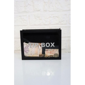 Ahşap Önü Şeffaf Pleksili Özel Yapım Kilitli Siyah Tip Box Kumbara