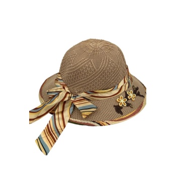 Kıds Kız Çocuk Şapkası Hasır Çiçek Figür Renkli Fiyonklu Model