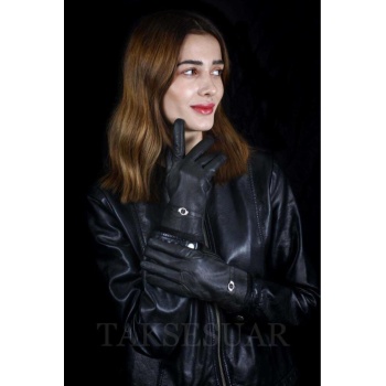 Kadın Eldiven Deri Vinleks Mat Renk Metal Baskılı