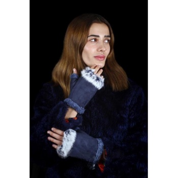 Kadın Eldiven Parmaksız Tasarım Kenarları Tüylü Model Ayarlanabilir Beden