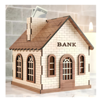 Kilitli Ahşap Ev Kumbara & Tip Box - Banka Görünümlü Bahşiş Kutusu Cafe Restoran Para Sandığı