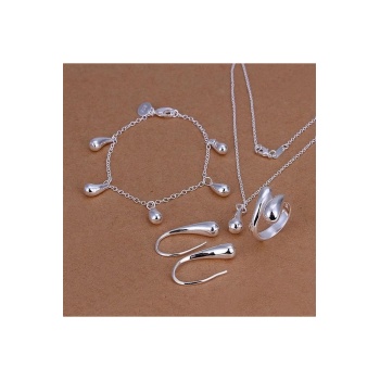 925 Ayar Damgalı Unisex Gümüş Kaplama Bileklik Kolye Küpe Bileklik Yüzük Seti