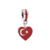 925 Ayar Gümüş Kalpli Türkiye Bayrağı Figürlü Sallantılı Charm