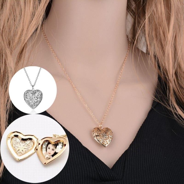 Fotoğraf Çerçeveli Kalp Kolye Gold Renk