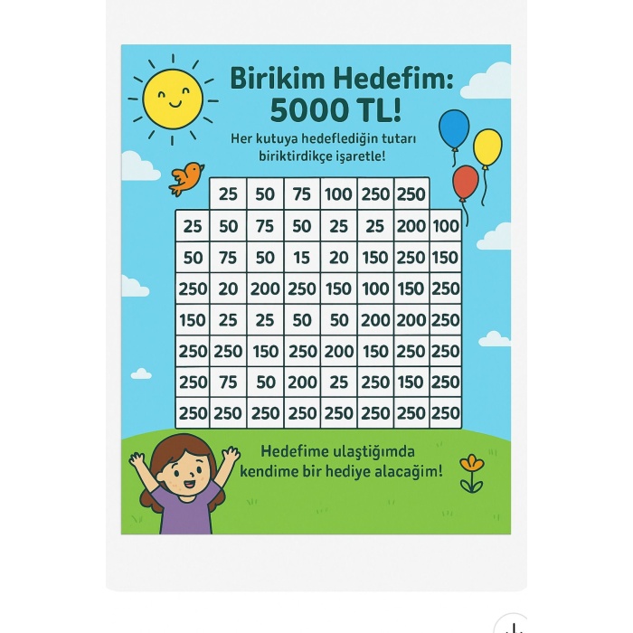 2 Model Çocuk Para Biriktirme Renkli Tema Hedef Kağıdı Kumbaraya Uygun 13*15