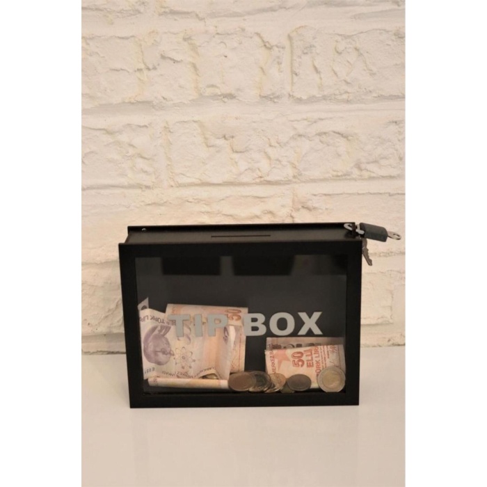 Ahşap Önü Şeffaf Pleksili Özel Yapım Kilitli Siyah Tip Box Kumbara