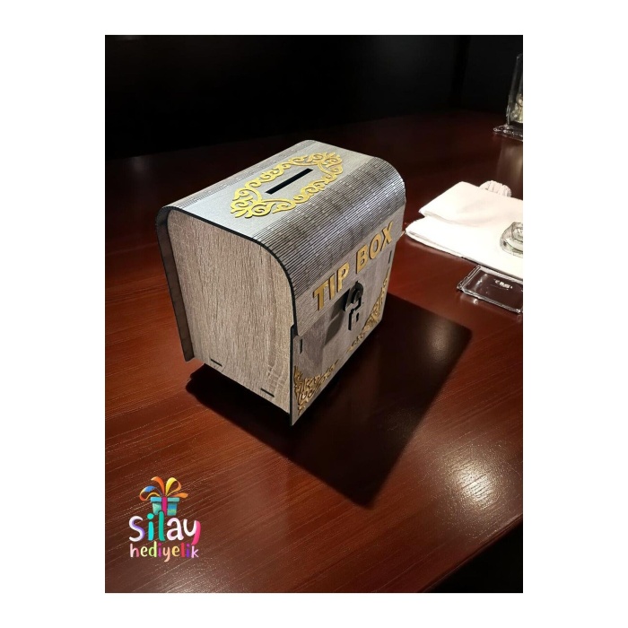 Ahşap Aynalı Pleksili Tip Box Kumbara Ve Bahşiş Kutusu Tipbox
