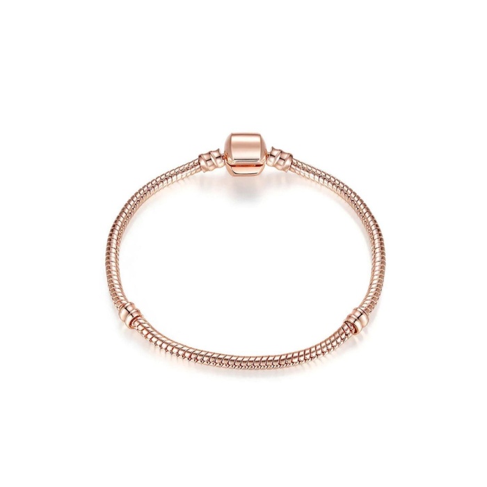 925 Ayar Cham Uyumlu Yılan Zincir Gümüş Üzeri Altın Kaplama Kadın Bileklik-rose Gold