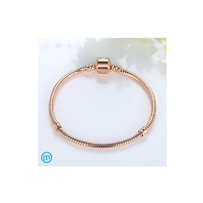 925 Ayar Cham Uyumlu Yılan Zincir Gümüş Üzeri Altın Kaplama Kadın Bileklik-rose Gold