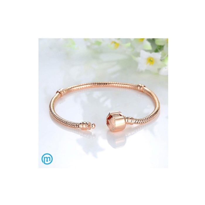 925 Ayar Cham Uyumlu Yılan Zincir Gümüş Üzeri Altın Kaplama Kadın Bileklik-rose Gold