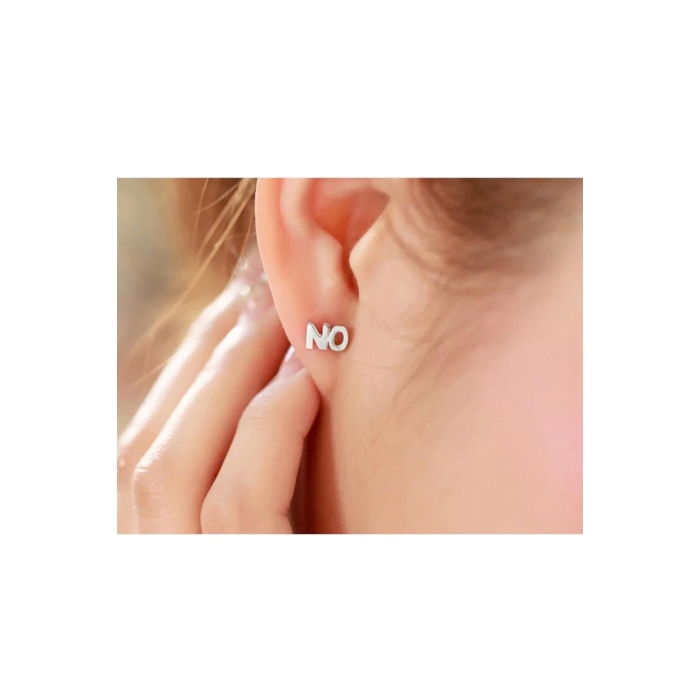 925 Ayar Yes Ve No Saplamalı Gümüş Küpe