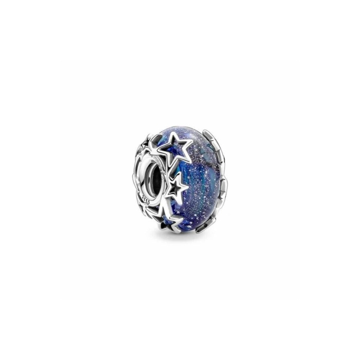925 Ayar Gümüş Mavi Galaksi Ve Yıldızlar Murano Charm