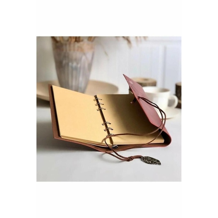 Kişiye Özel Isimli Yaprak Tasarımlı Deri Kapaklı Hatıra Günlük Anı Defteri