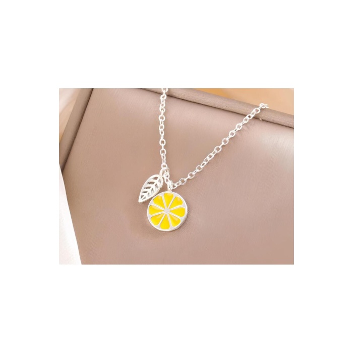 Limon Figürlü 925 Ayar Gümüş Kadın Kolye Sevgiliye Hediye Trend