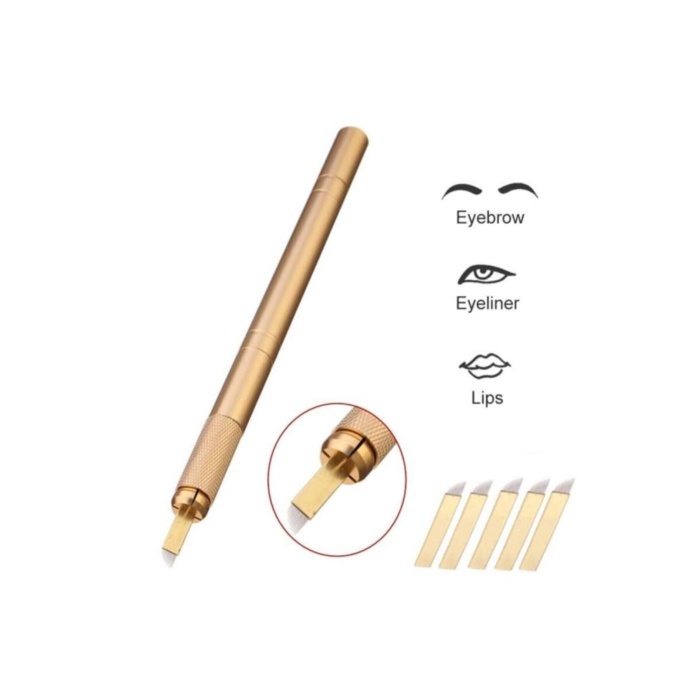 Microblading Kalemi Manuel Kalıcı Kaç Dudak Makyaj Gold Kalemi + 5 Adet 12 Pin Iğne