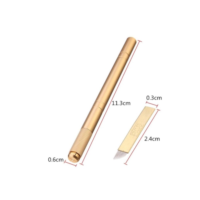 Microblading Kalemi Manuel Kalıcı Kaç Dudak Makyaj Gold Kalemi + 5 Adet 12 Pin Iğne