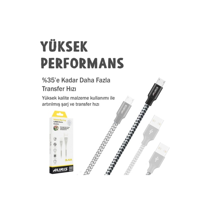 Auris Samsung Android Micro USB Data Destekli Hızlı Şarj Kablosu