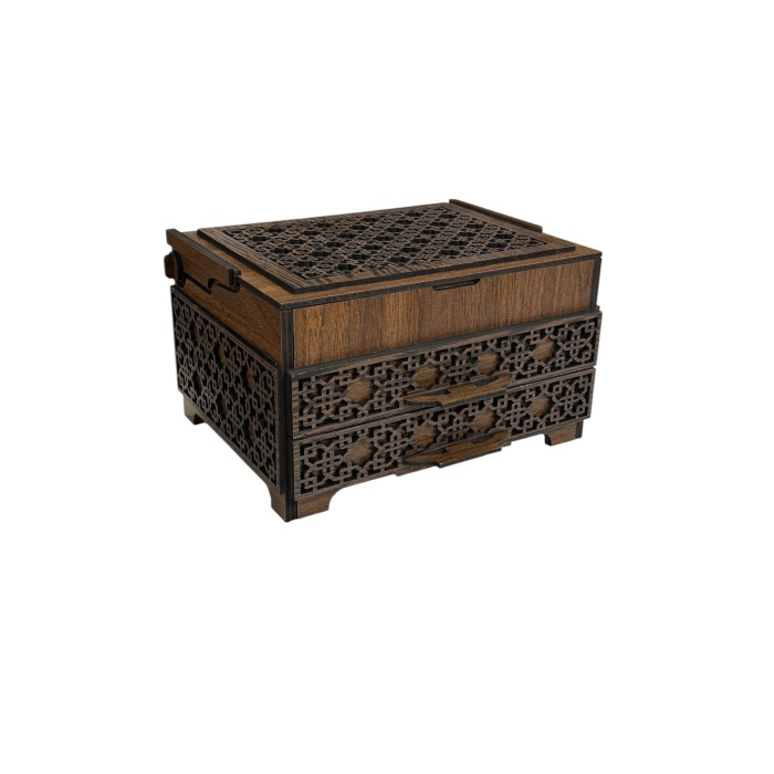 Dekoratif 3 Çekmeceli Takı Bijuteri Mücevher Kutusu Organizer Düzenleyici Ahşap 14 X 20 X 11 Cm
