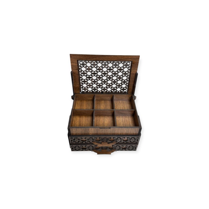 Dekoratif 3 Çekmeceli Takı Bijuteri Mücevher Kutusu Organizer Düzenleyici Ahşap 14 X 20 X 11 Cm