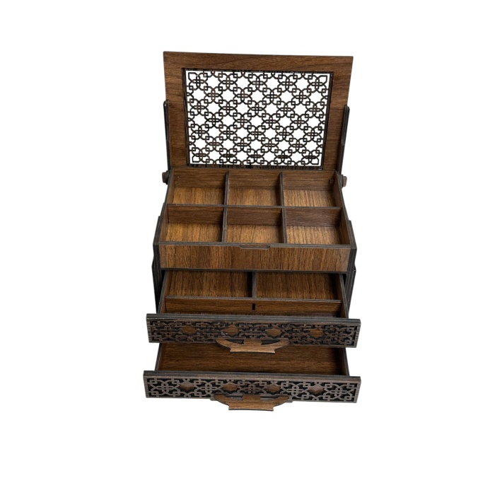 Dekoratif 3 Çekmeceli Takı Bijuteri Mücevher Kutusu Organizer Düzenleyici Ahşap 14 X 20 X 11 Cm